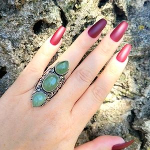 Green Moss Prehnite Ornate Boho .925 Ring NWOT